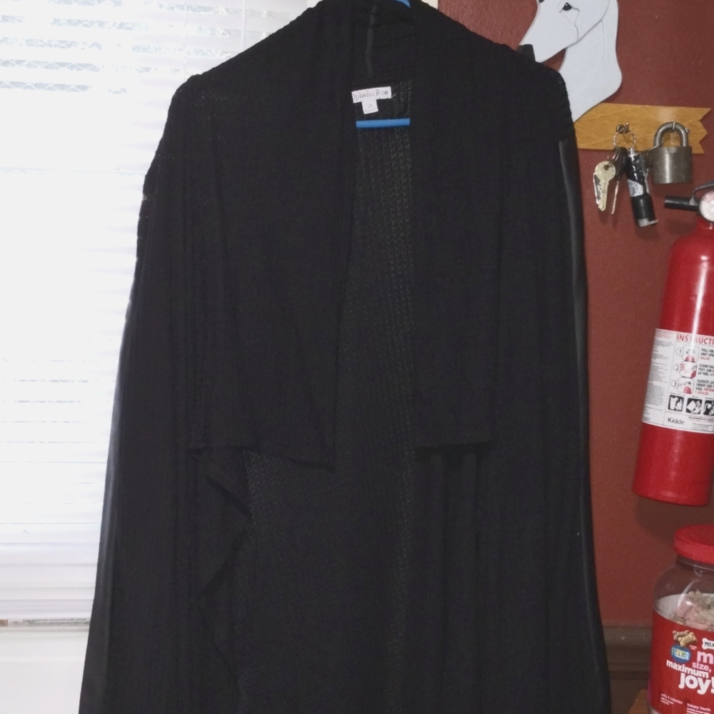 Black cardigan with leather like sleeves